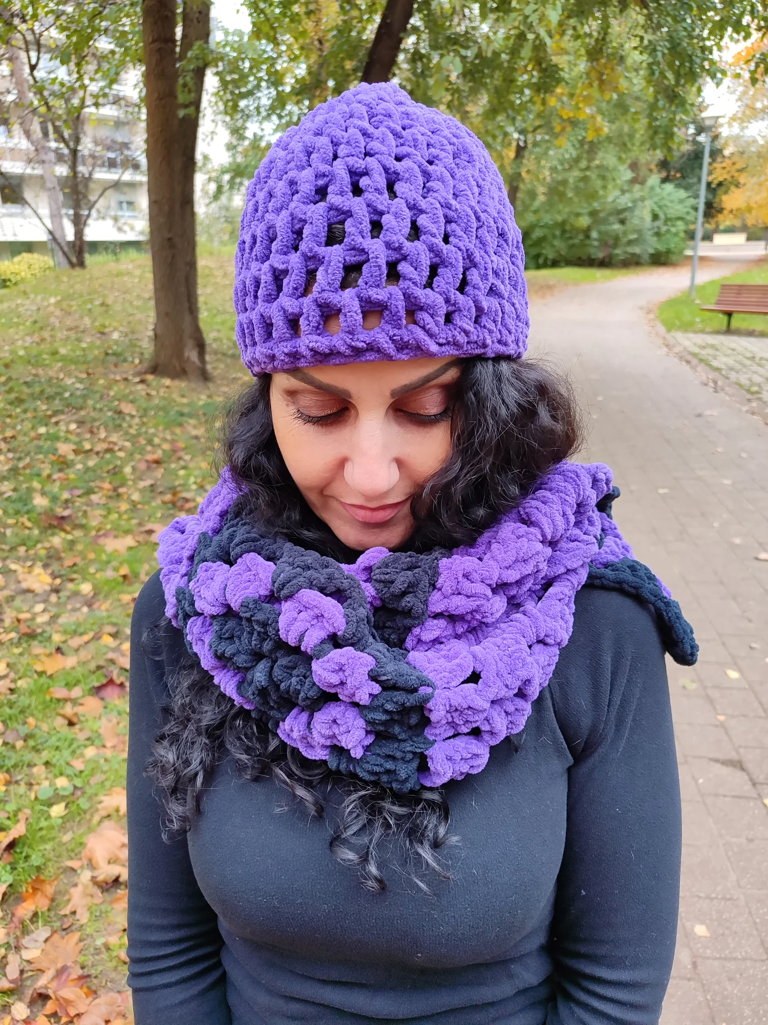 Snood en velours. Mauve